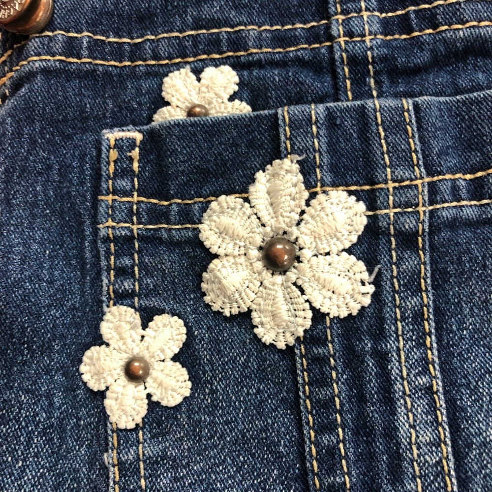 Kids Jordache Shortalls Size 10-12 Large Embroider Denim Overalls Shorts Girls - Picture 11 of 15